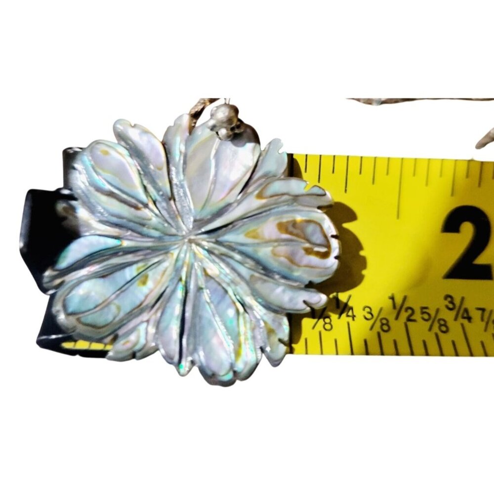 Vintage Abalone Flower Shell Pendant On Sterling Silver Chain 18" Long - Picture 11 of 11